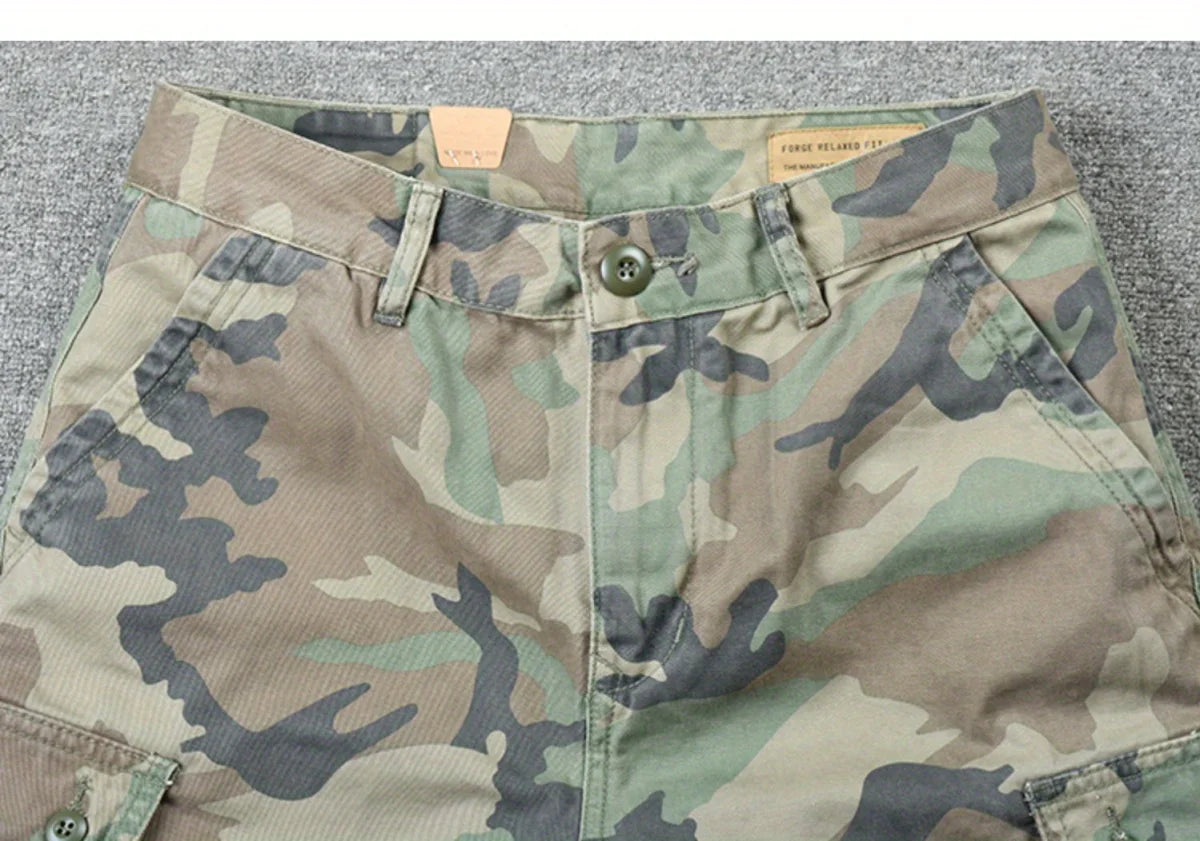 Camouflage Tooling Shorts Men's Pure Cotton Short Pants Trendy Brand Loose Straight Washed Trendy Men's Casual Cargo Short Pants