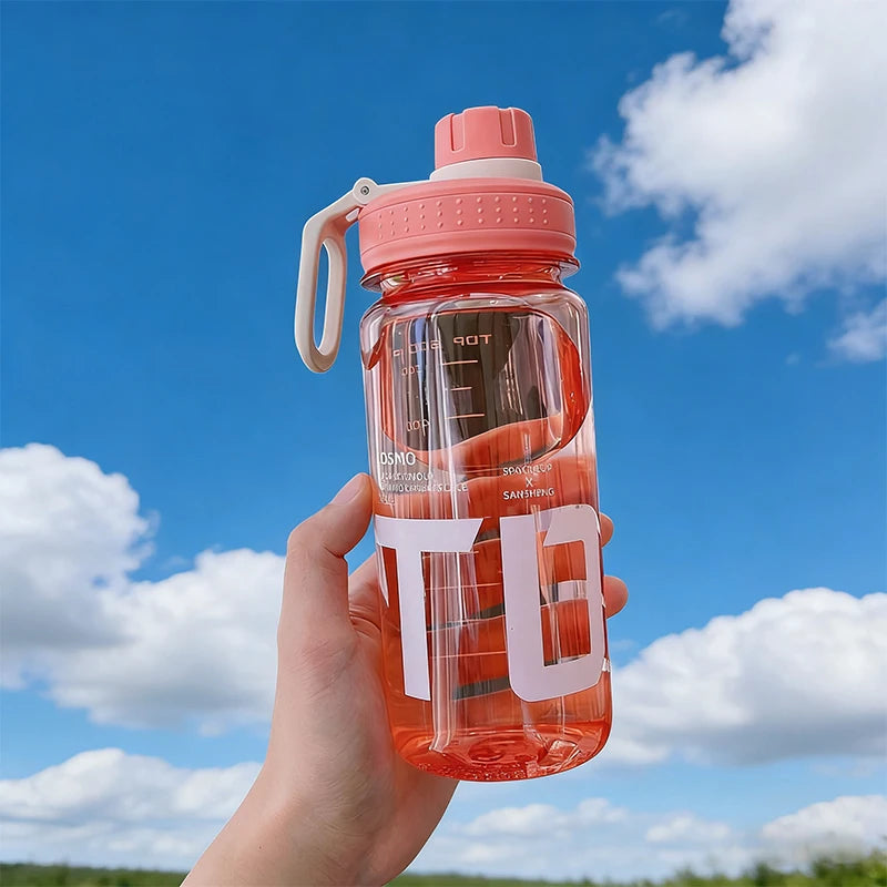 Sports Water Cup with Small Mouth for Direct Drinking, with Scale, Leak-Proof, Portable Handle, Student Outdoor Fitness Plastic Cup for Male and Female Students