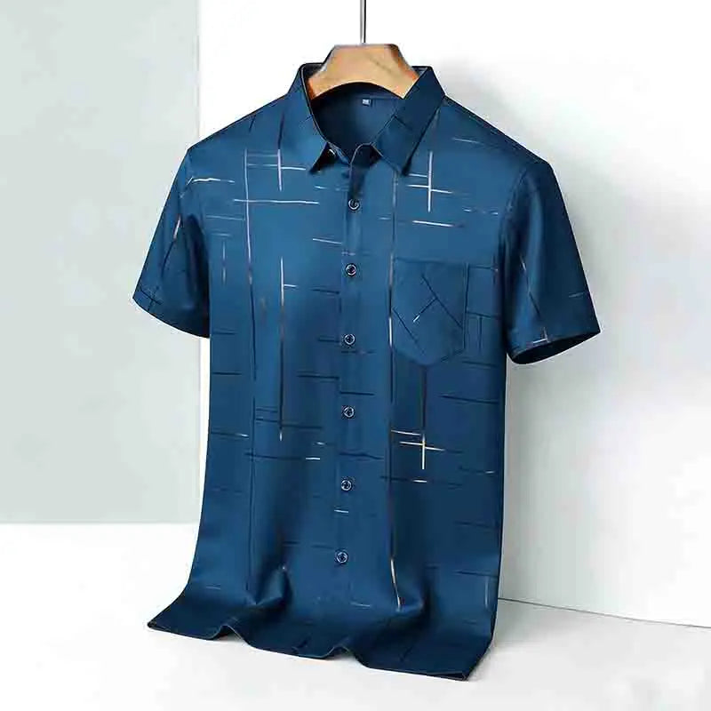 2026 New Men's Silky Short Sleeve Shirt Wrinkle-Resistant Short Sleeve Casual Office Daily Wear