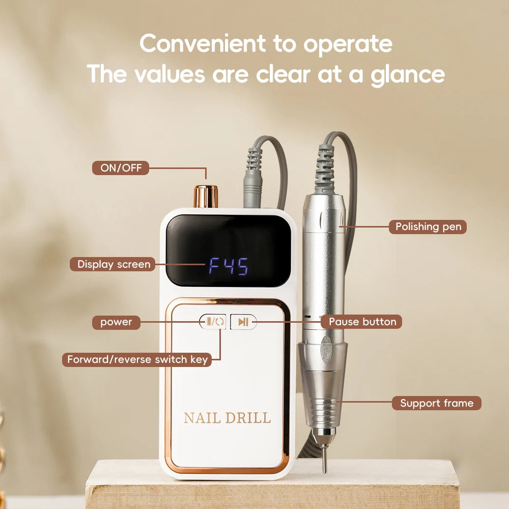 Professional 45000RPM Electric Portable Nail Drill Machine Rechargeable Low Noise Nail Sander File for Manicure Salon Tool