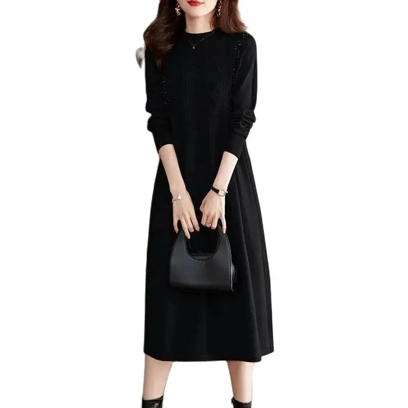 New Knitting Vestidos Women's 2024 Spring Autumn Mid Length Version Ladies Sweater Dress Temperament Lady Bottoming Skirt