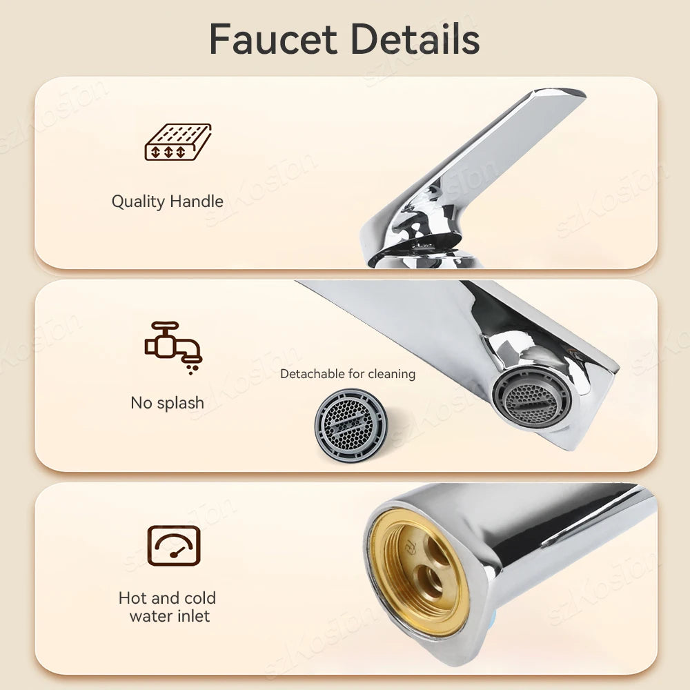 Brass Core Modern Bathroom Sink Faucet Single Handle Deck Mounted Wash Basin Water Tap Hot And Cold Mixer