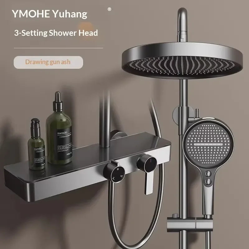High-end Light Large Storage Shower Set Household Bathroom Rainfall Waterfall Pressurized Wall Mount with Massage