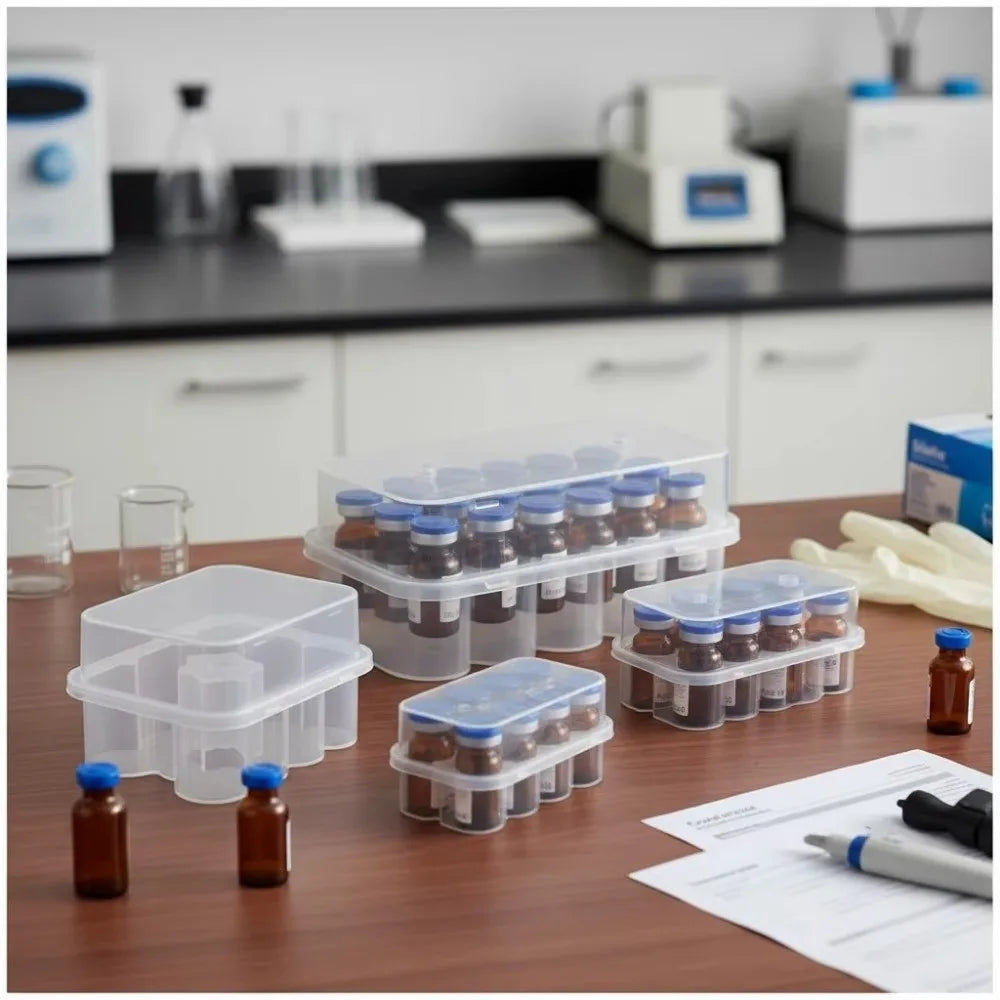 3/5/7/10mL 2/10/24-Slot Vial Storage Case Plastic Stackable Microtube Storage Box Clear Freezer Tube Box Refrigerator Organizer