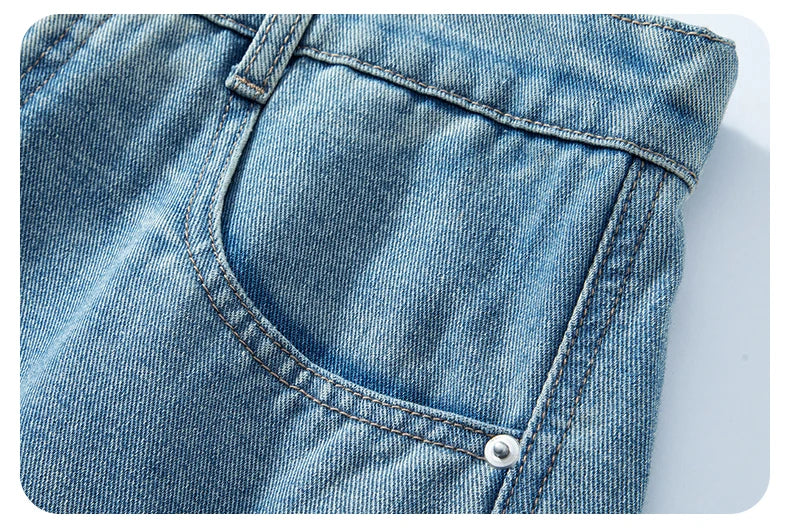 2026 Summer New Baggy Denim Shorts Fashion Casual Straight Harajuku Jeans Male Vintage Wash Drawstring Short Pants Streetwear
