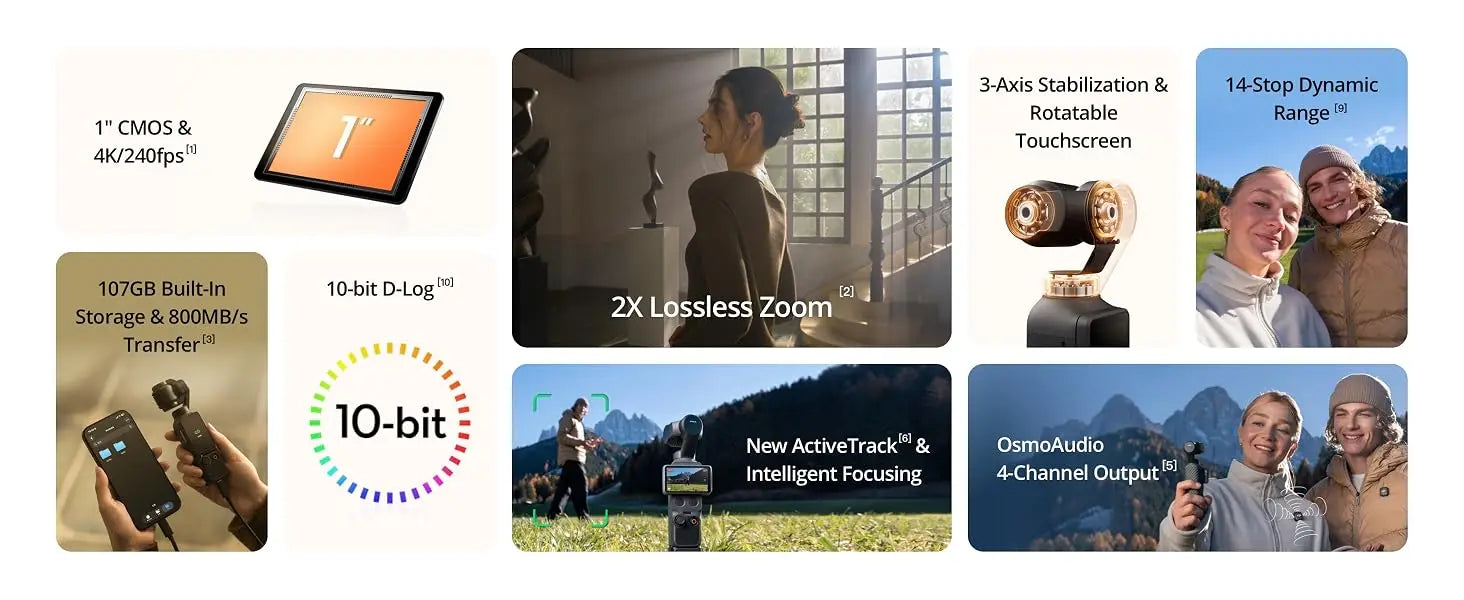 DJI Osmo Pocket 4 Standard Combo Pocket Gimbal Vlog Camera 1'' CMOS 4K/240fps Video 107GB Built-in Storage 3-Axis Stabilization 2x Lossless Zoom 2" Rotatable Screen ActiveTrack