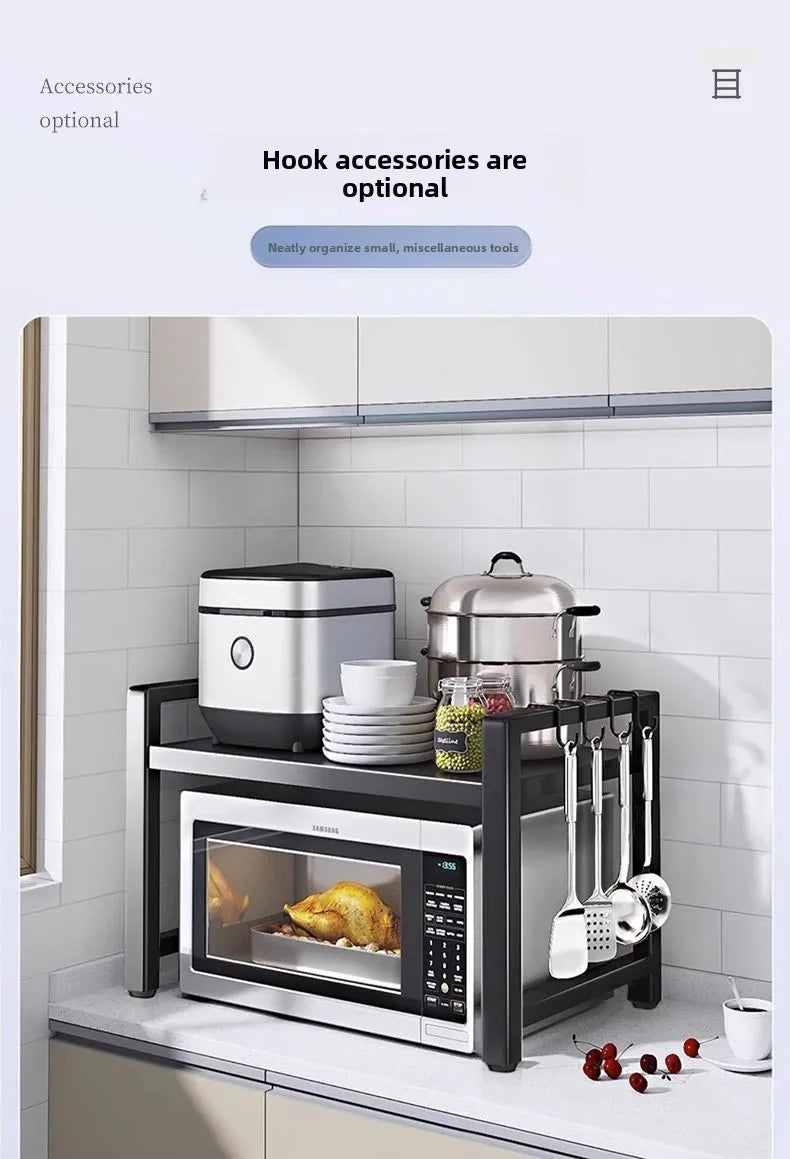 Expandable Kitchen Storage Rack Double Layer Microwave Oven Stand Countertop Holder for Rice Cooker Kitchen Organizer