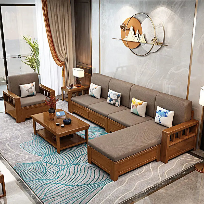 Solid wood sofa combination, modern simple Chinese furniture, small apartment in the living room of the concubine