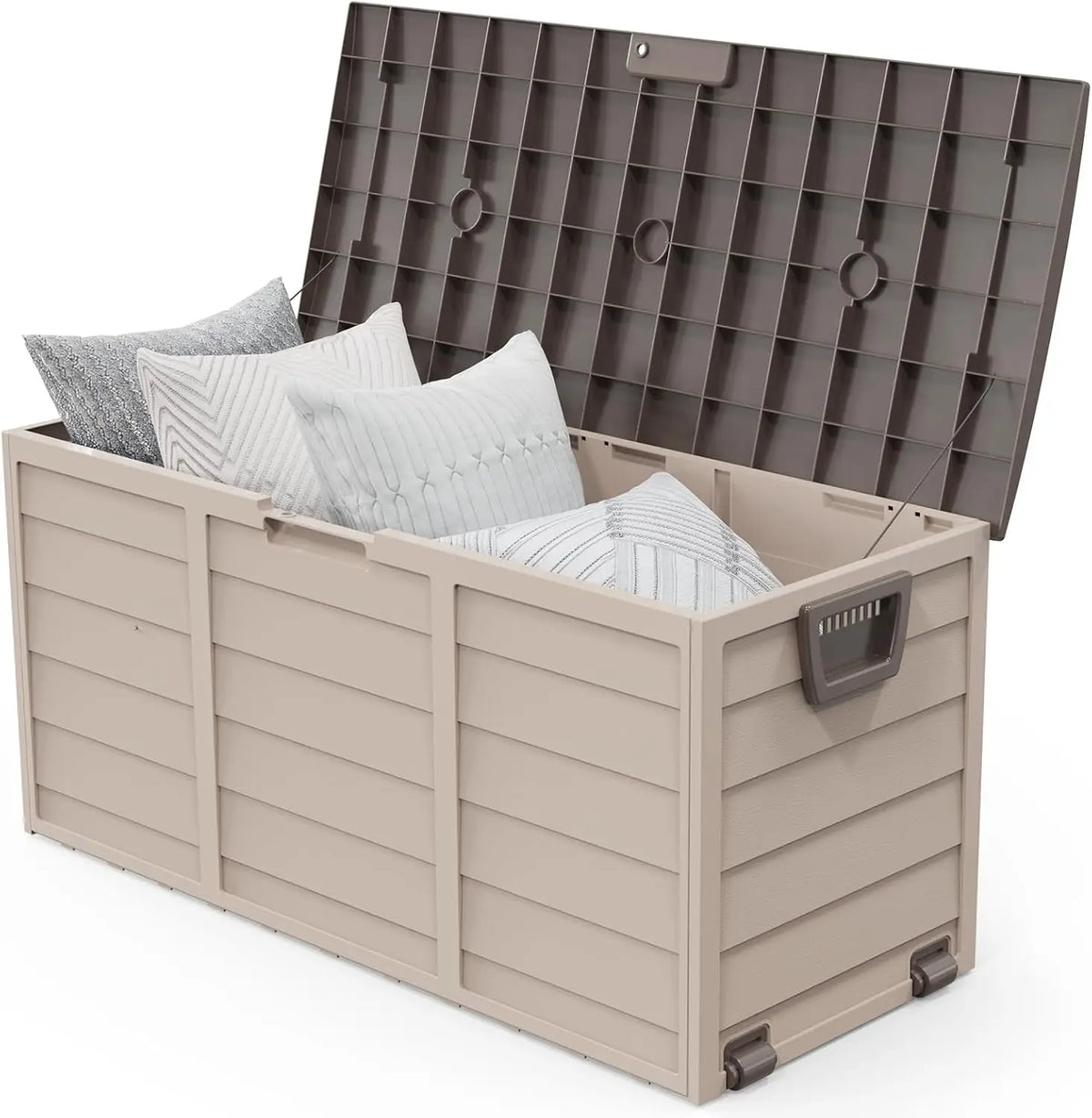 VINGLI 75 Gallon Outdoor Storage Box Lockable Plastic Deck Box Waterproof with Wheels for Garden Pool Patio Black