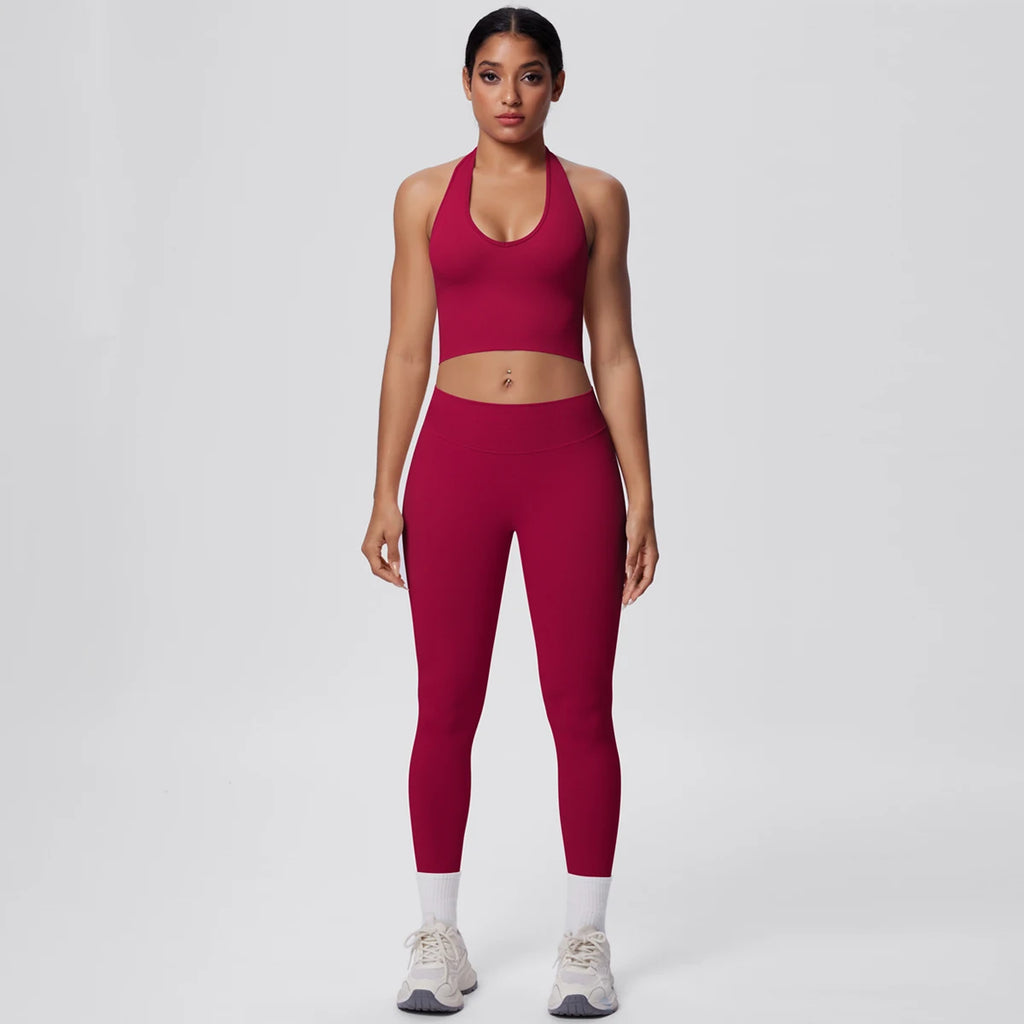 Rooftrellen 2PCS/set Women Gym Sports Yoga Set Breathable Shockproof Workout Top Backless Bra Push Up Fitness Pants Yoga Set