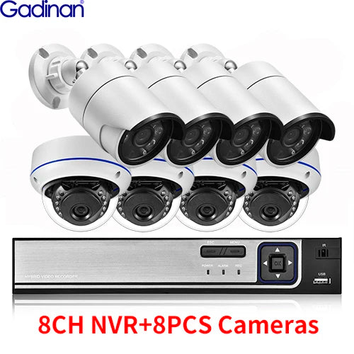 Gadinan 8MP Ultra HD POE Network Video Surveillance System 4K Security Cameras 4CH 8CH NVR Dome Bullet CCTV Kit Audio Record Set