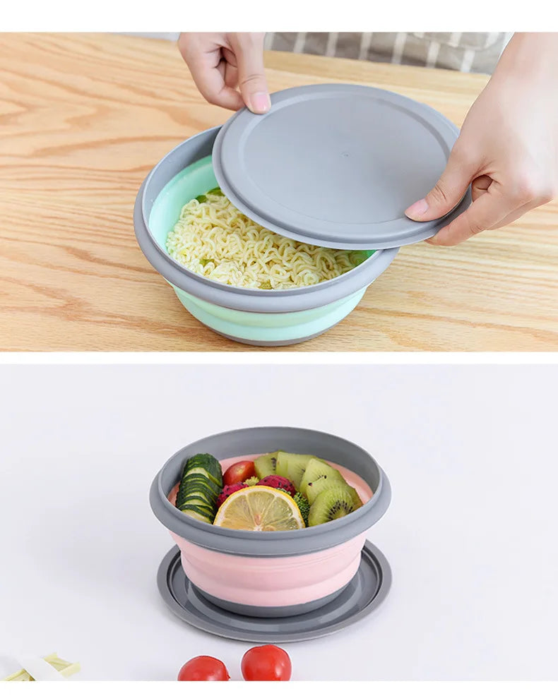 Portable Folding Lunch Box Bowl Sets Silicone 3Pcs/Set Food Container Outdoor Camping Tableware Set Foldable Salad Bowl with Lid