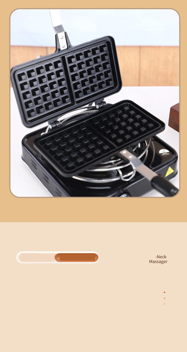 Professional Long Handle Waffle Baking Mold Square Double-Sided Waffle Maker Machine Durable Cast Aluminum Sandwich Maker Baking
