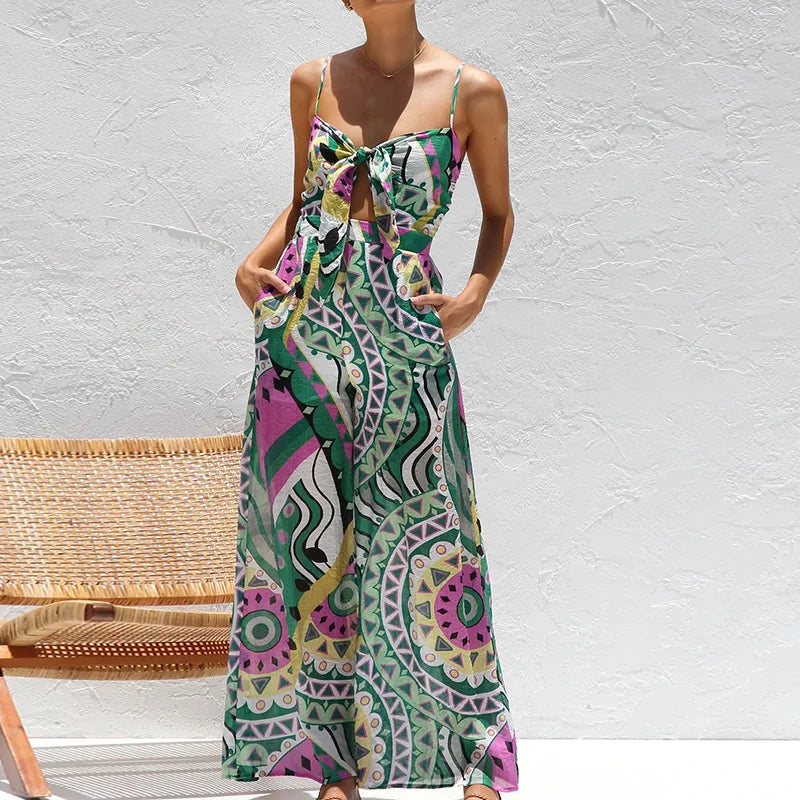 Wide Leg Pants Lace-Up Fashion Playsuits, Women Summer Holiday Sleeveless Chic Jumpsuits, 2025 Backless Simple Ladies Bodysuits