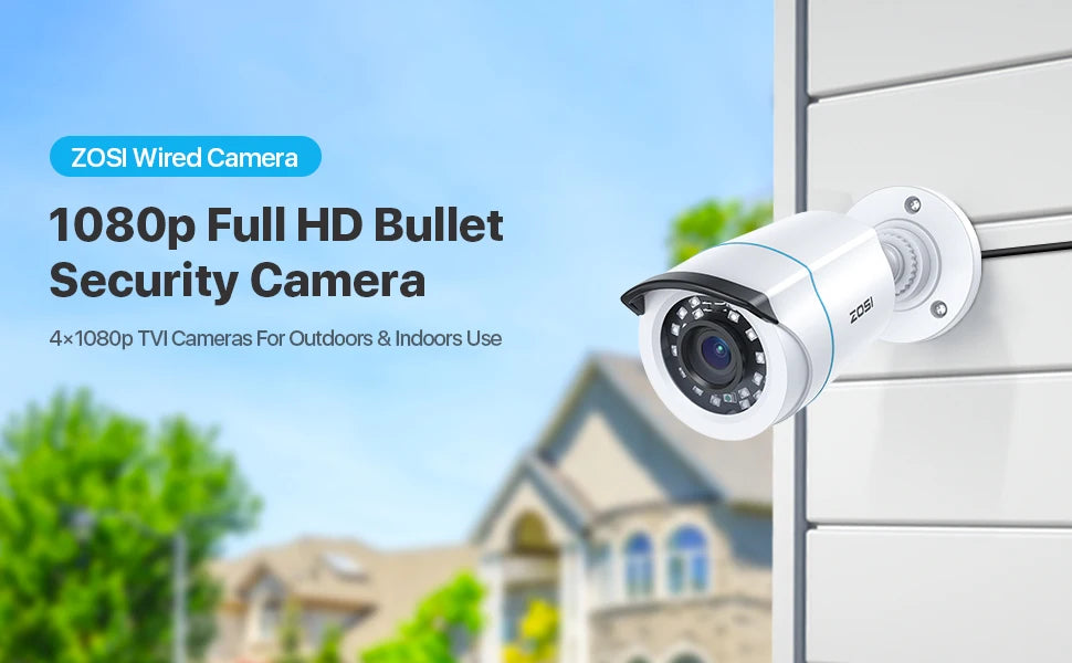ZOSI 1080P HD TVI Bullet Security Camera Outdoor with 80ft IR Night Vision Motion Detection 2MP HD CCTV Surveillance White 2Pack/4Pack