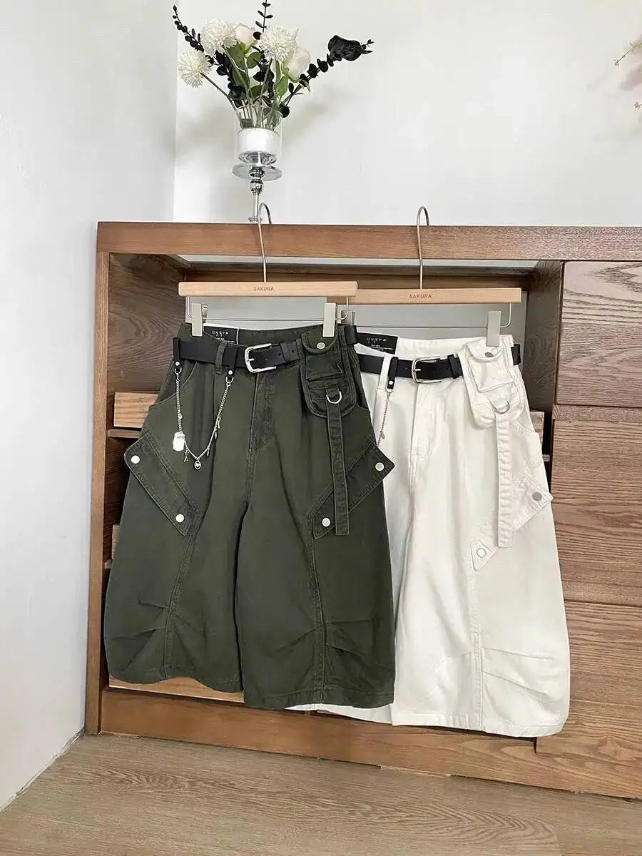 Women Denim Shorts 2026 New Summer Women's High Waist Slim Denim Cargo Pants Wide Leg Capri Pants Versatile Trousers