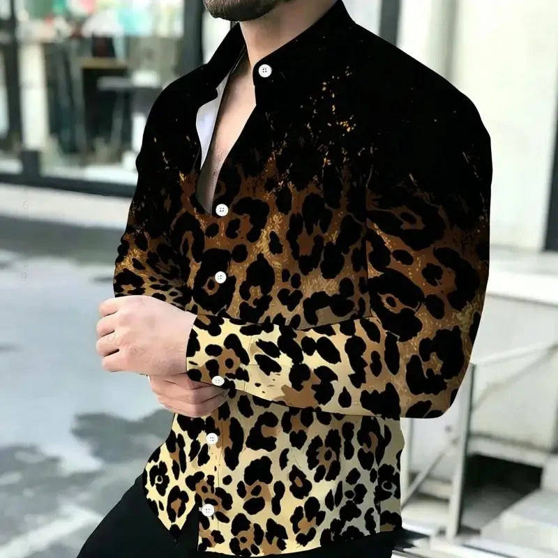 Men Long Sleeve Button Down Shirt Vintage Art Pattern Print Casual Daily Festival Outfit For