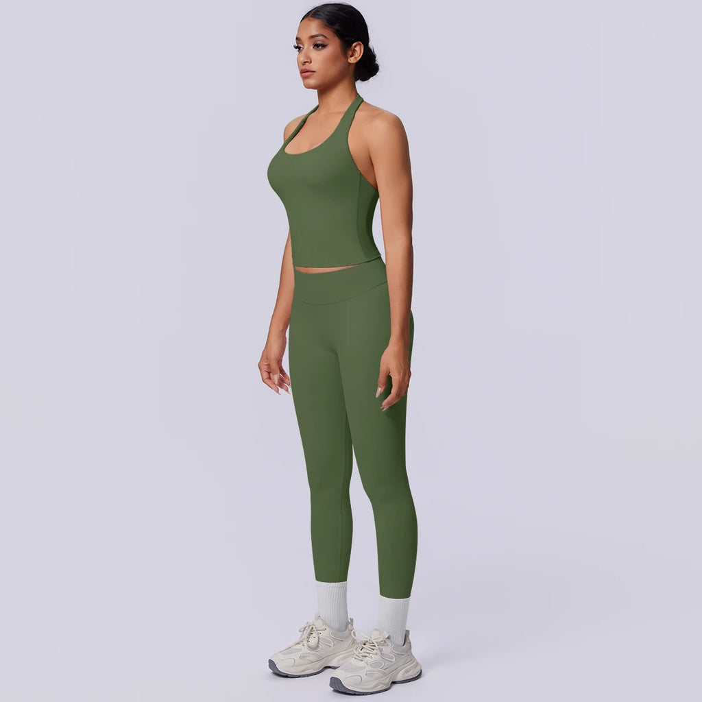 2PCS Woman Yoga Set Solid Color Sexy Fitness Top Summer Gym Workout High Stretch Female Pants Sports Fitness Clothing Yoga Set
