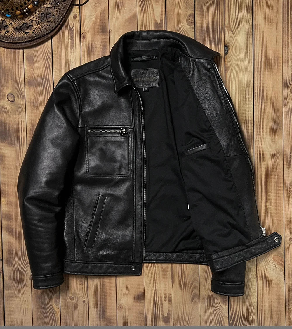 Black Autumn Leather Jacket Men Smart Casual Style Plus Size 5XL Genuine Natural Sheepskin Turn-Down Collar Leather Coat