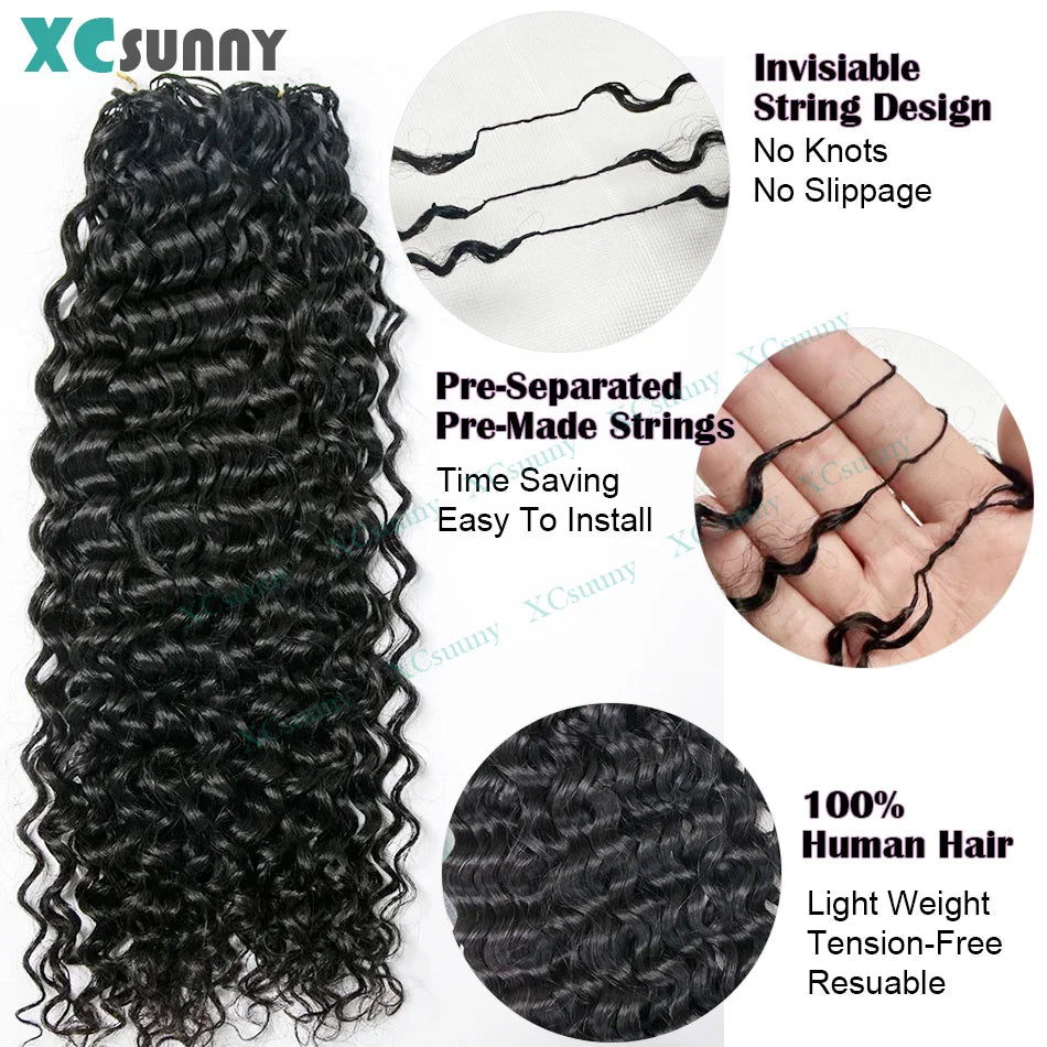 Water Wave Crochet Human Hair Curly Invisible Knotless Crochet Human Hair Extensions With String In The Middle Pre Separated