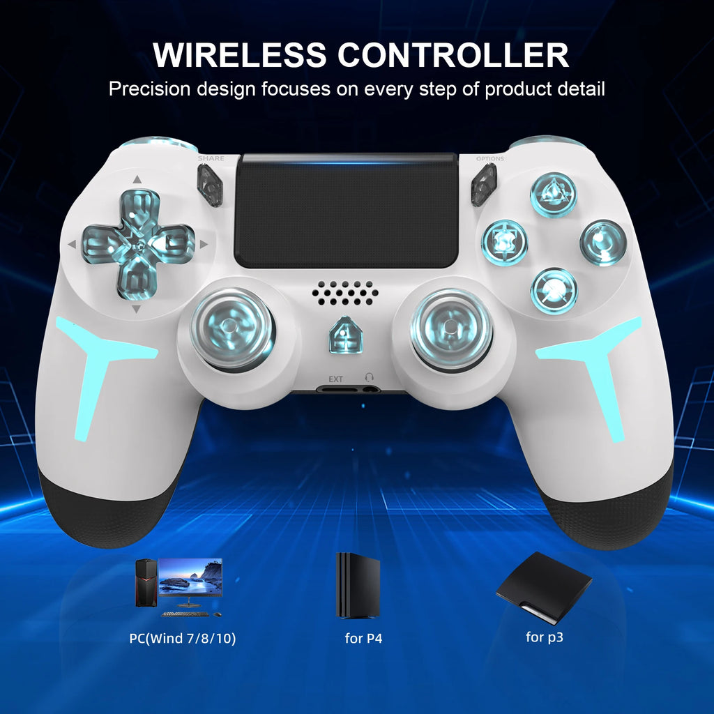 GAMINJA Wireless Game Controller For PS4 PS3 Console Computer PC RGB Light LED Bluetooth Gamepad 6-axis Gyroscope Dual Vibration
