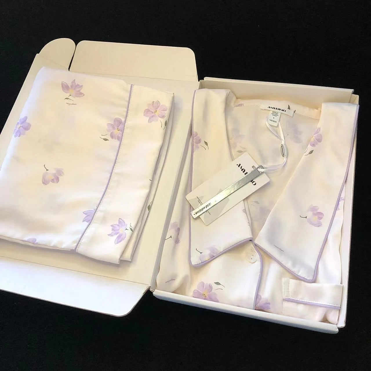 2024 New Ice Silk 2 Pieces Pajamas for Women Autumn Spring Women's Pajamas Set Elegant Ptinting Flower Home Wear Soft Sleepwear