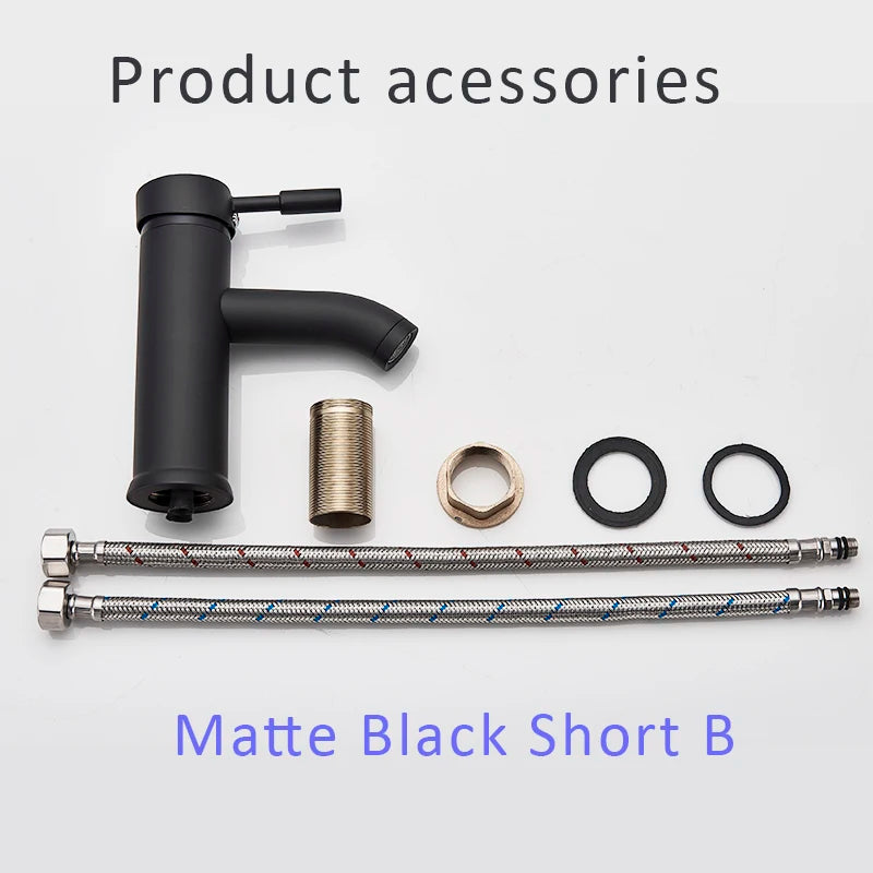 Matte Black Bathroom Faucet Minimalist Hot Cold Water Sink Mixer Tap Deck Mount Stainless Steel Basin Faucet Single Hole Tapware