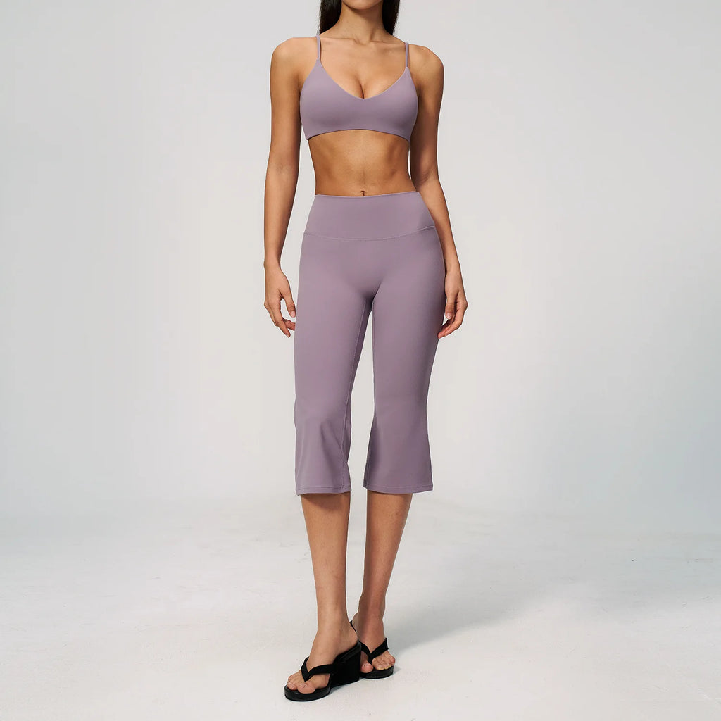 2PCS Yoga Suit Women's Tracksuits Gym Clothes Running Workout Outfits Sports Bra Middle Pants Athletic Wear Female Yoga Clothing