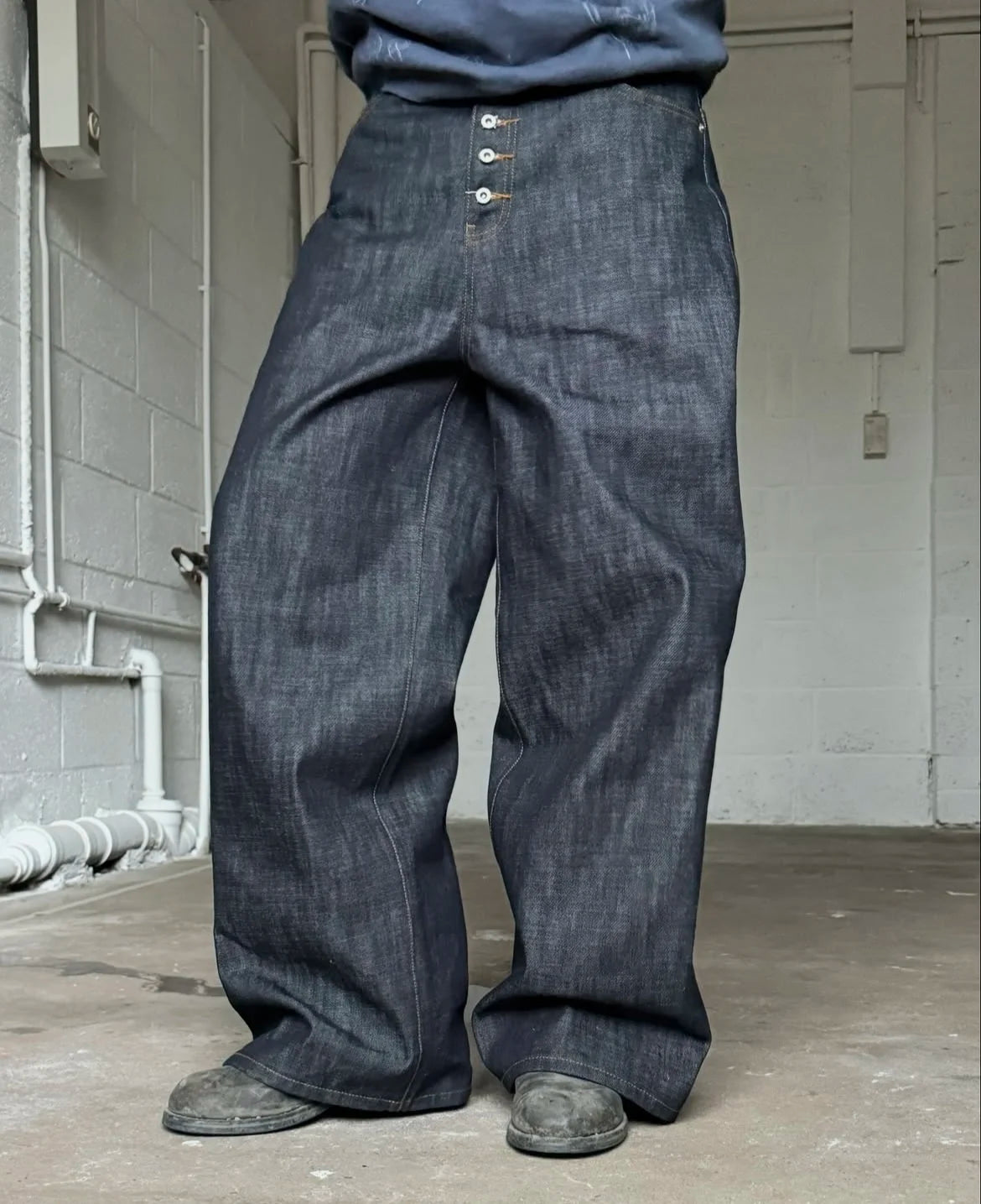 Japanese Raw Denim Loose Fit Jeans Classic Unwashed Cotton Workwear Baggy Trousers for Men