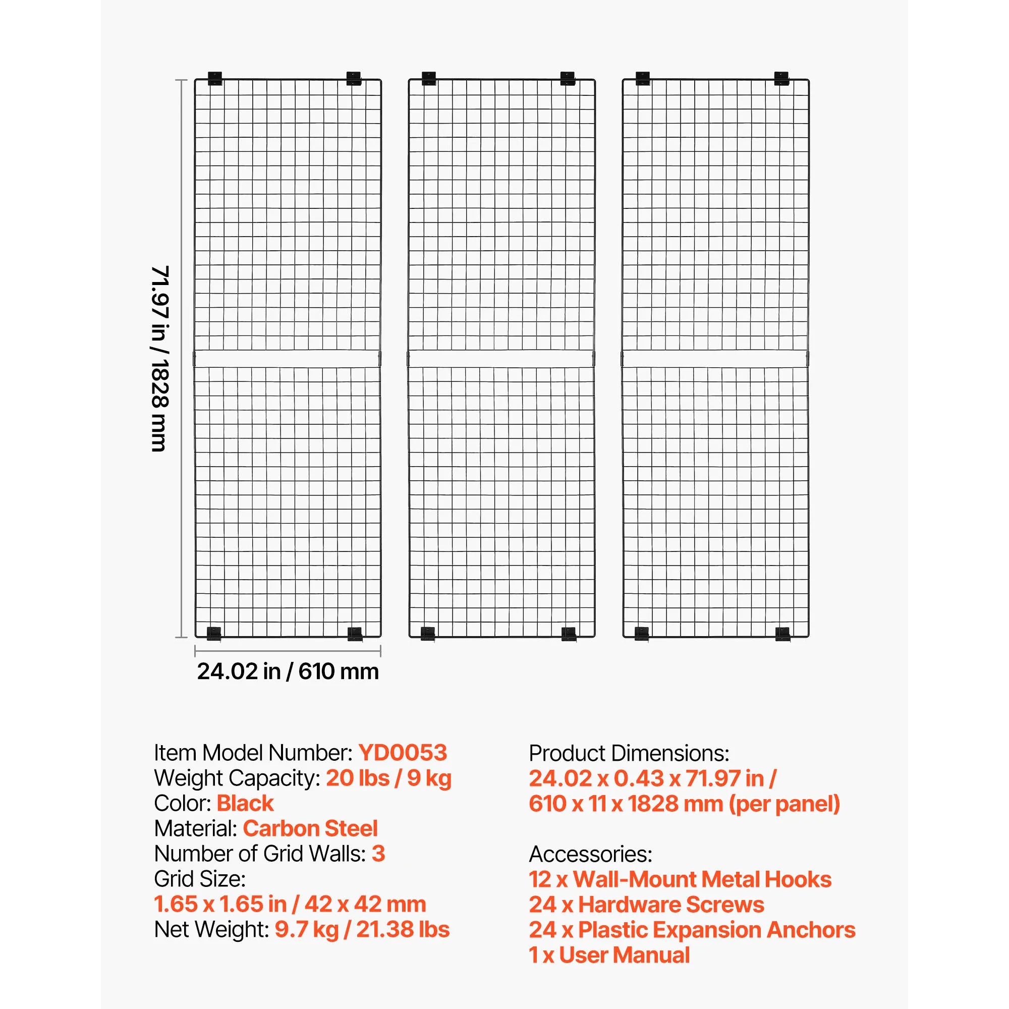 SucceBuy Grid Wall Panel Wire Grid Panels Display Rack Movable Art Display Shelf with Wheel Carbon Steel Gridwall for Craft Show