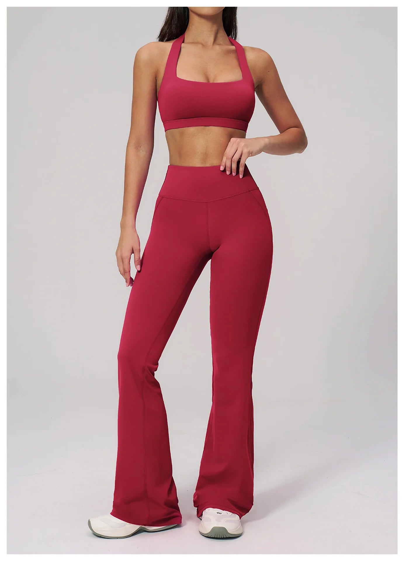 Women's Tracksuits 2PCS Flared Pants Yoga Set Gym Fitness Outfits Female Shockproof Sports Bra Yoga Workout Clothes Sports Sets
