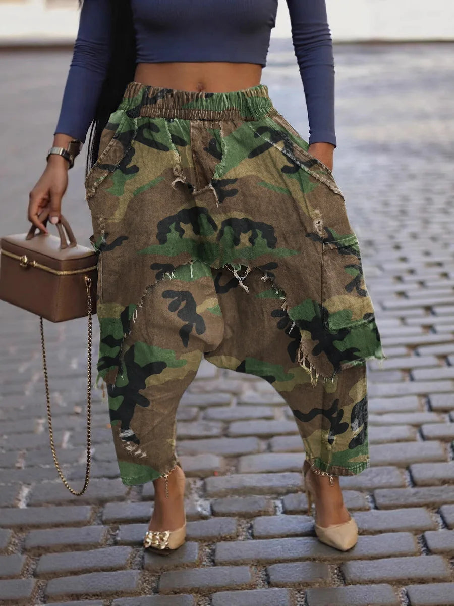 New Vintage Distressed Frayed Ripped Jeans Women's Fashion Loose Harem Pants Casual Hip Hop Streetwear Denim Trousers for Women