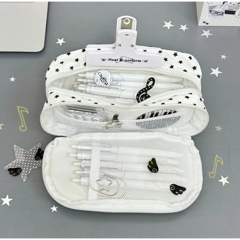 Polka Dot Piano Keyboard Backpack Back-to-school Girl Music Theme Embroidered Nylon Backpack Large Capacity Lightweight Backpack