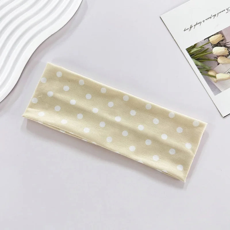 Hot Sale! Polka Dot Yoga Elastic Headband Fashionable Travel Vacation Makeup Headband Sports Fitness Sweat-absorbent Hairband