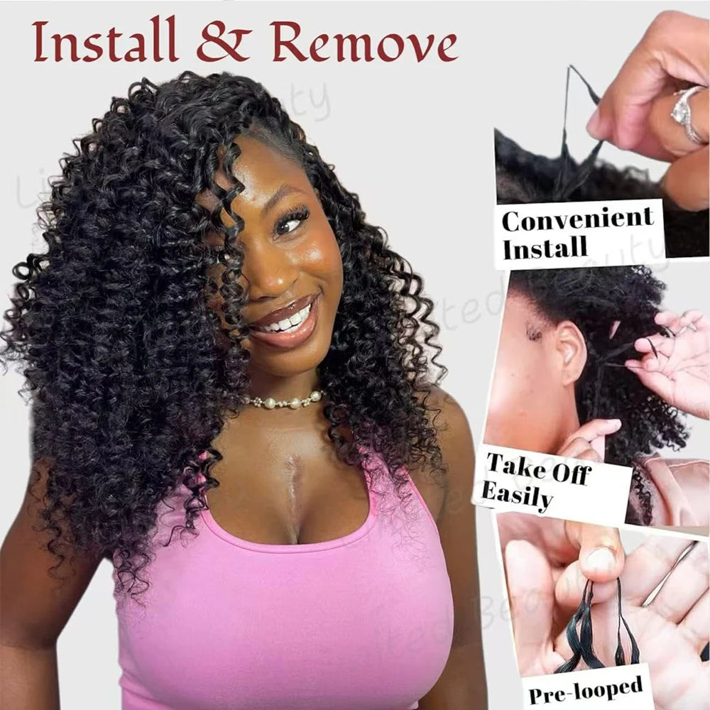 Deep Wave Crochet Human Hair For Boho Braiding Curly Invisible Knot Pre Separated Knotless Raw Crochet Human Hair Extensions