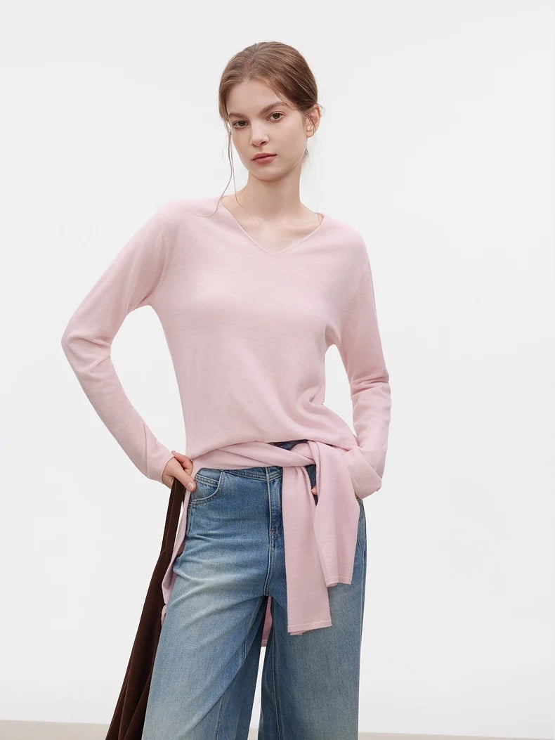 SuyaDream, Women Wool Pullovers, 5%Cashmere 92%Wool, Soft Cozy Sweaters, 2025 Fall Winter Basic Solid Knit Top