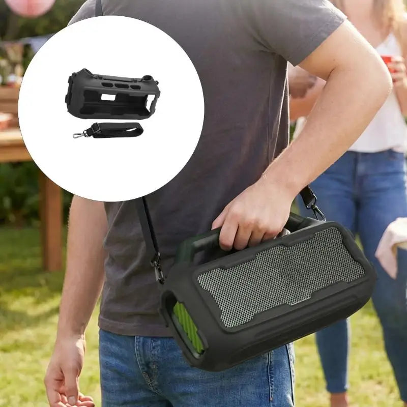 Q6PA Protective Silicone Case For Boom 2 Outdoor Speaker With Adjustable Shoulder Strap And Precise Cutout Black