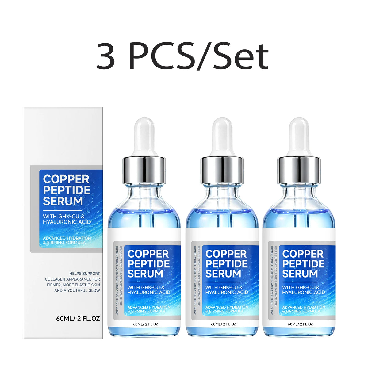 Copper Peptide Face Serum with Hyaluronic Acid & Niacinamide, GHK-Cu Hydrating Serum for Firm, Smooth & Glowing Skin 60ml