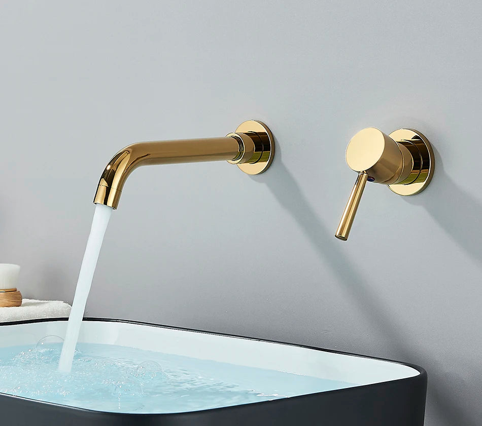 Brushed Gold/Black Basin Faucet Concealed Wall Mounted For Bathroom Faucets Bath Basin Sink Tap Bathtub Hot And Cold Water Mixer