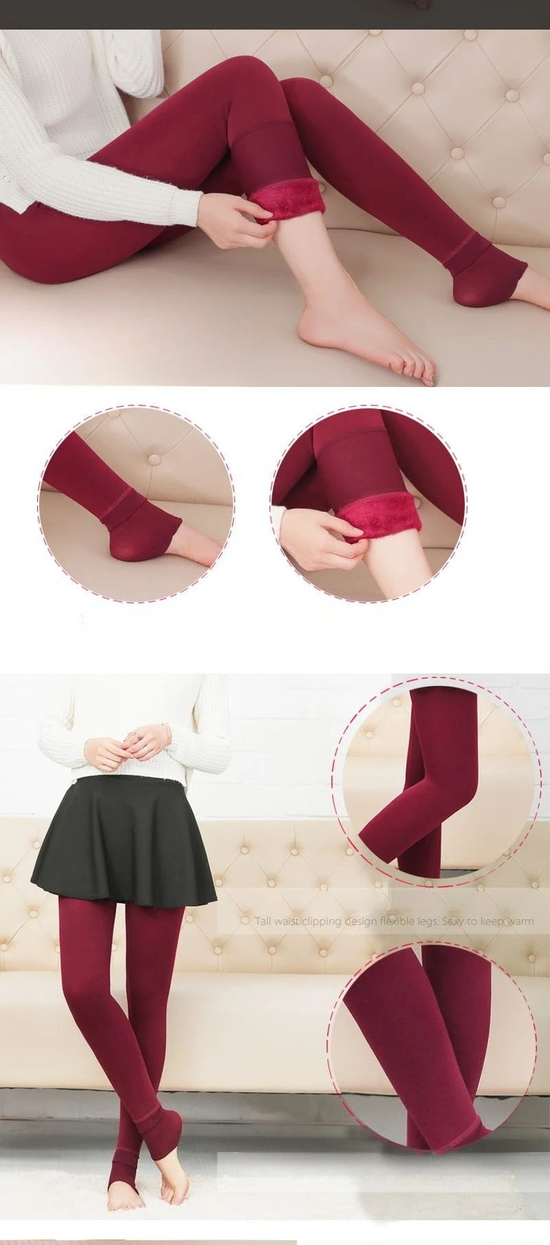 Women's Pearl Fleece Thermal Leggings Fall Winter Foot Loop Non Binding Plus Size Extended Sizing Cozy Armor for Street To Snow