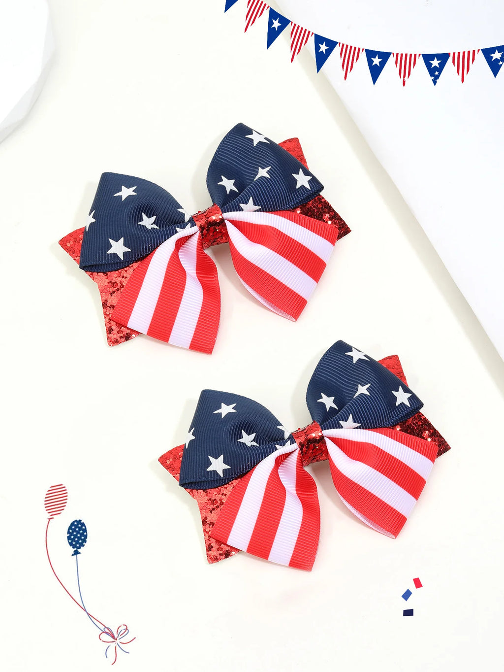 2Pcs USA Flag Bow Hair Clip Ribbon Patriotic American Flag Design Red White Blue Bow Barrettes For 4th Of July Party Accessories