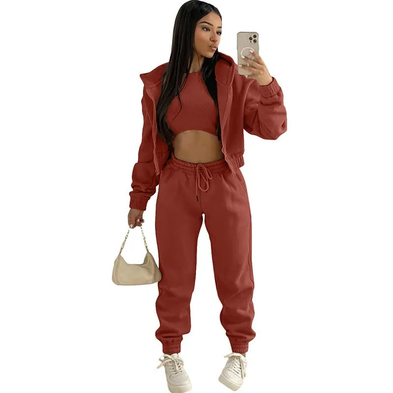 Casual Zipper Set Full Length British Style Elegant Commuting with Winter Long Sleeve Regular Sleeve Vest Plus Jacket Women Sets