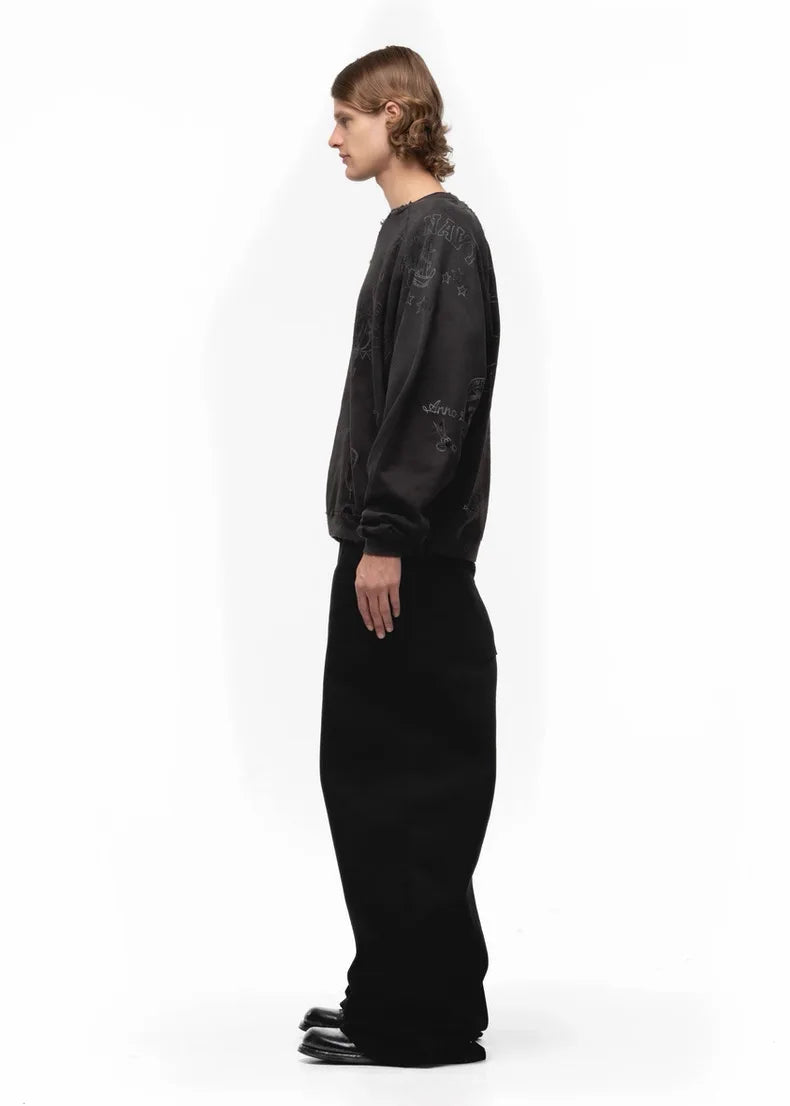 Black Raw Denim Jeans Baggy Pants Japanese Red Edge Raw Selvedge Fabric Straight Leg Men's Casual Trousers