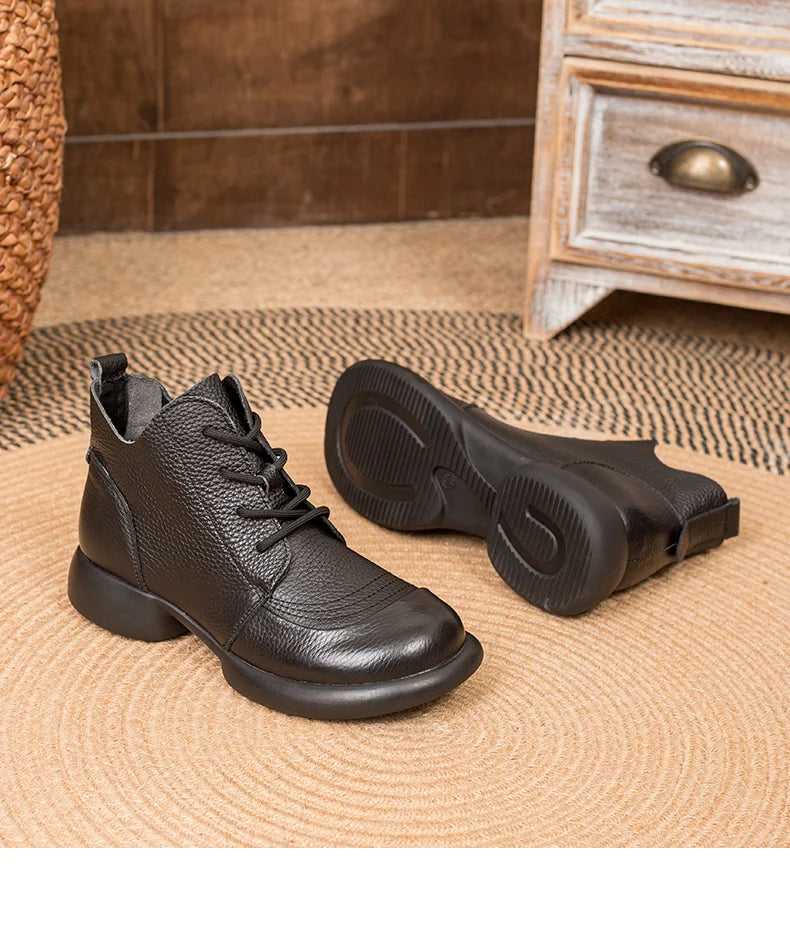 GKTINOO Women Autumn Boots Cowhide Ankle Boots 2025 Winter Retro Casual Genuine Leather Mother Boots Fur Keep Warm Low Heel 41