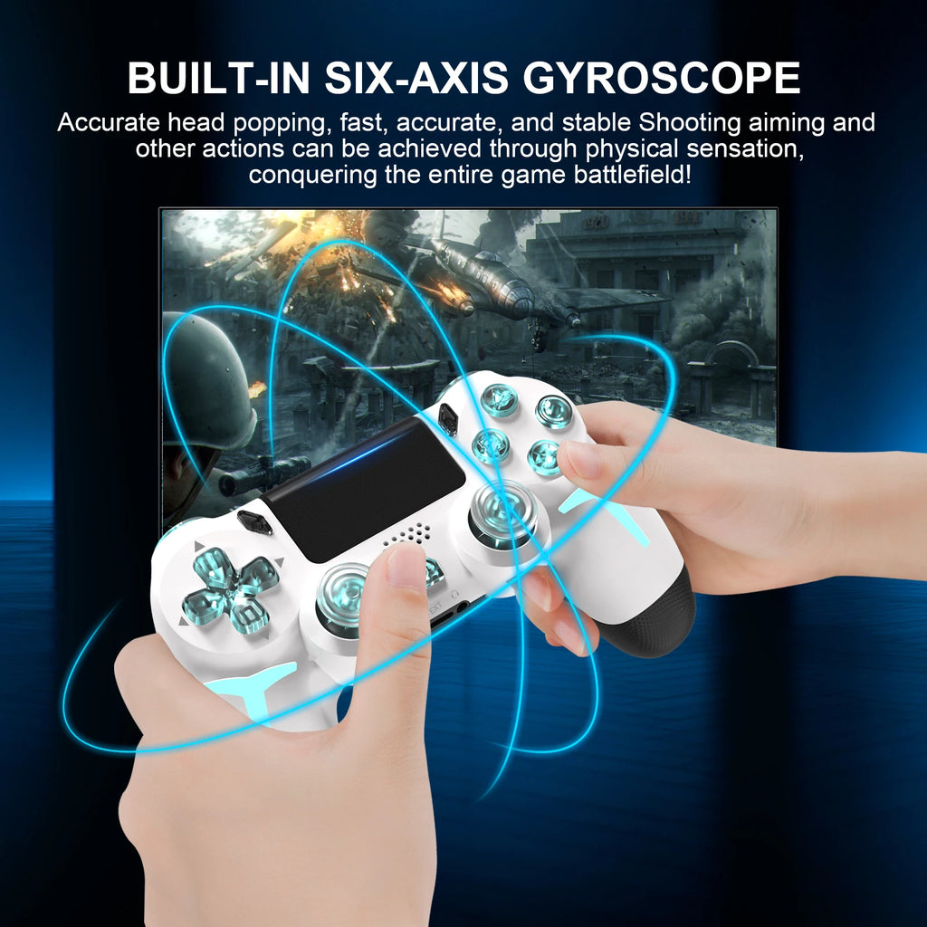 GAMINJA Wireless Game Controller For PS4 PS3 Console Computer PC RGB Light LED Bluetooth Gamepad 6-axis Gyroscope Dual Vibration