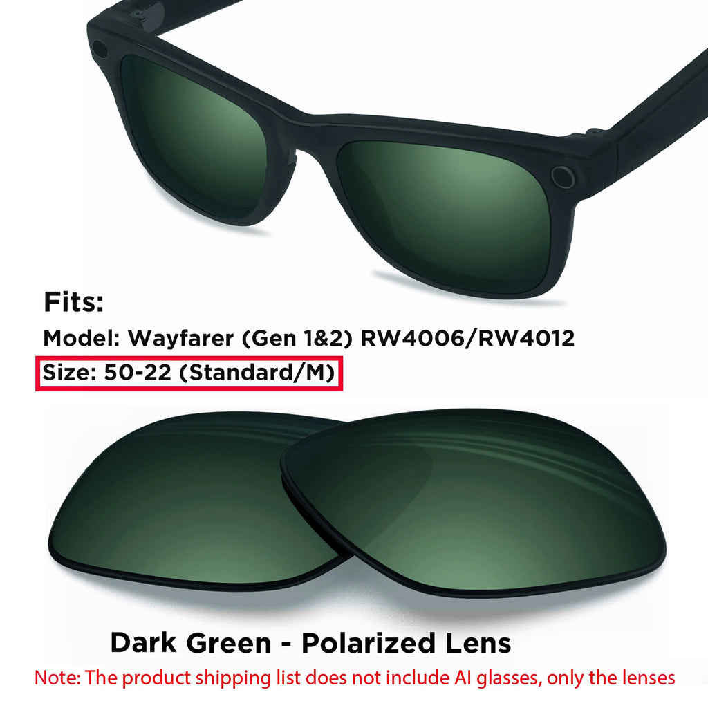 Photochromic & Polarized Replacement Lenses For Ray-Ban Meta Wayfarer RW4006 / RW4008 / RW4012 Gen1/2 AI Smart Glasses Lens