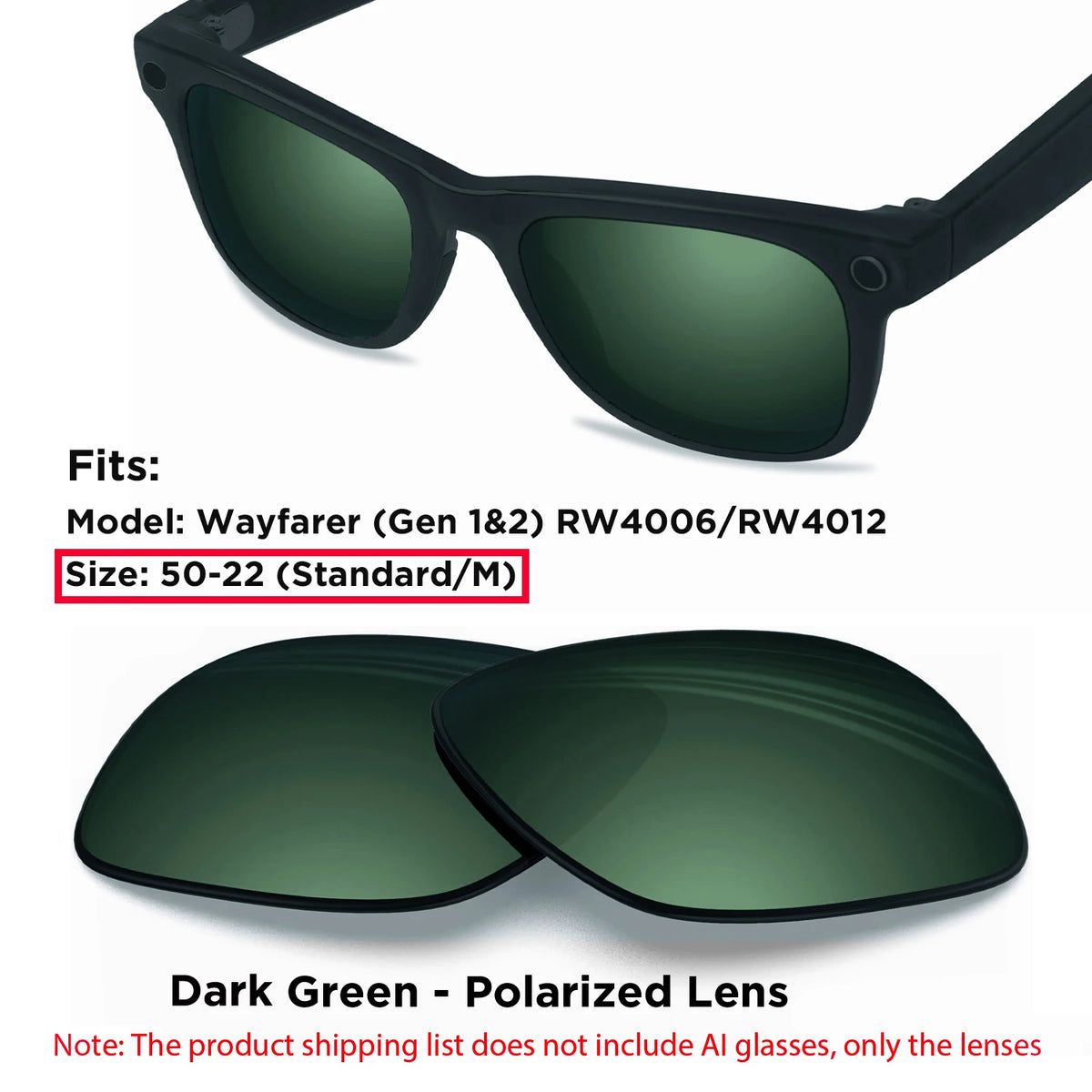 Photochromic & Polarized Replacement Lenses For Ray-Ban Meta Wayfarer RW4006 / RW4008 / RW4012 Gen1/2 AI Smart Glasses Lens