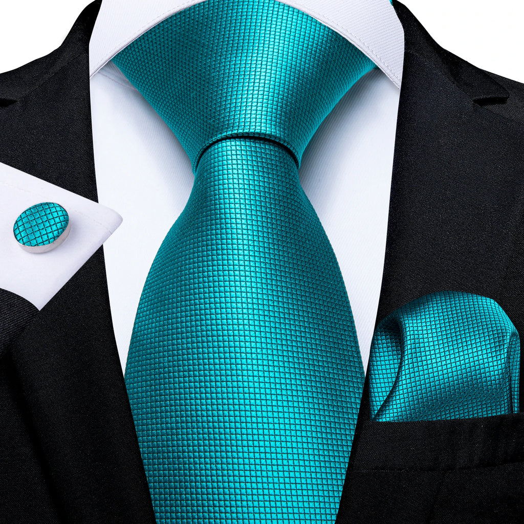 8cm Men's Polyester Ties Pocket Square Cufflinks Green Gold Paisley Wedding Party Accessories Necktie Gift
