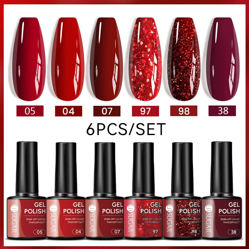 UR SUGAR 6Pcs/Set 7ML Gel DIY Nail Polish Autumn Semi Permanent Soak Off UV LED Gel Varnish Nail Art Design Manicure Kit