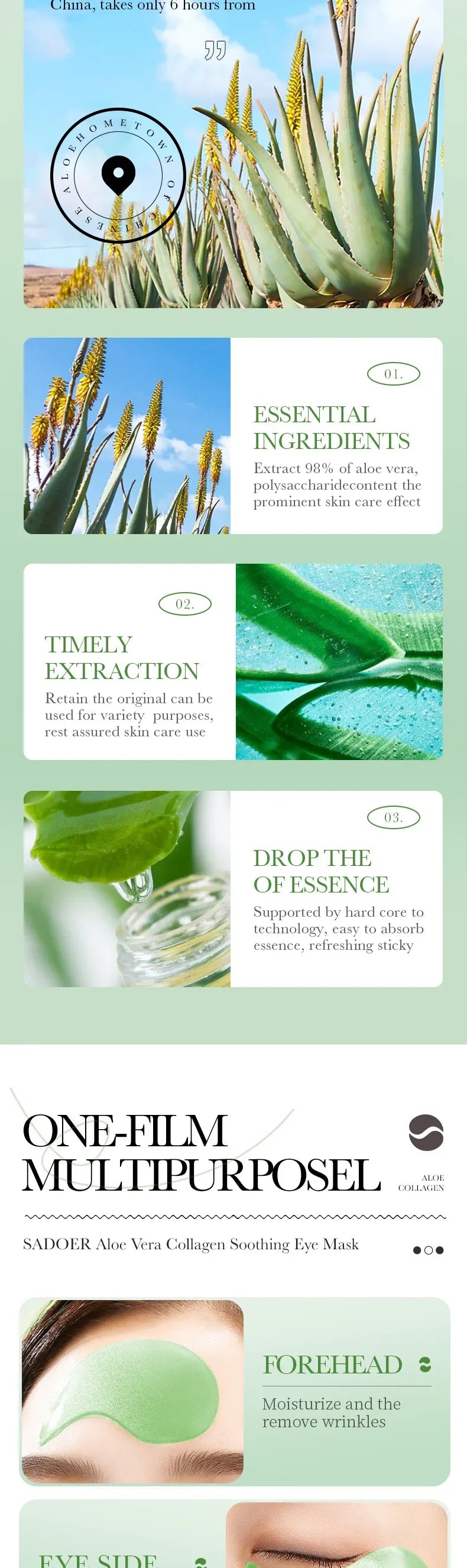 SADOER Aloe Vera Collagen Eye Mask 60pcs Hydrating Moisturizing Firming Reduce Dark Circles Under Eye Pads Skin Care